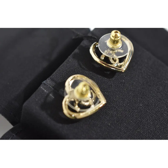 Chanel 23C Gold Crystal Heart Interlocking CC Logo Drop Statement Stud Earrings - Picture 7 of 7